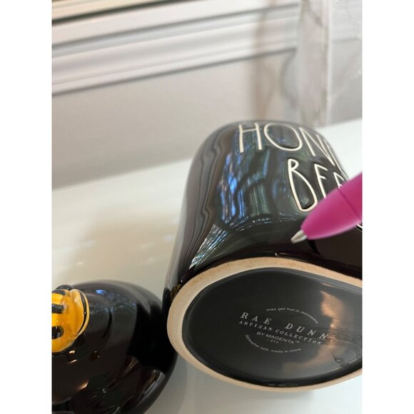 Rae Dunn "Honey Bee" Mug With Lid - Black & Yellow Ceramic - Cute 5" Tall Coffee - Picture 7 of 11